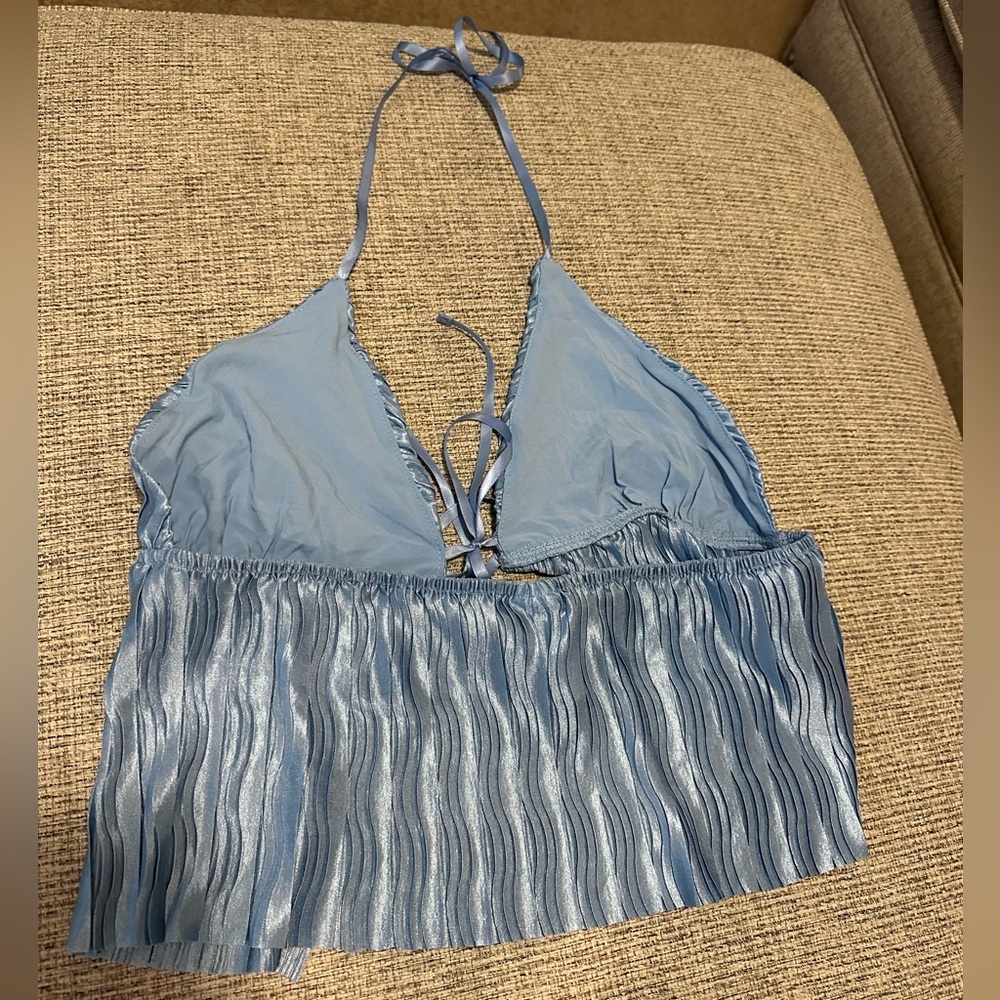 Blue front tie crop top - Picture 4 of 9